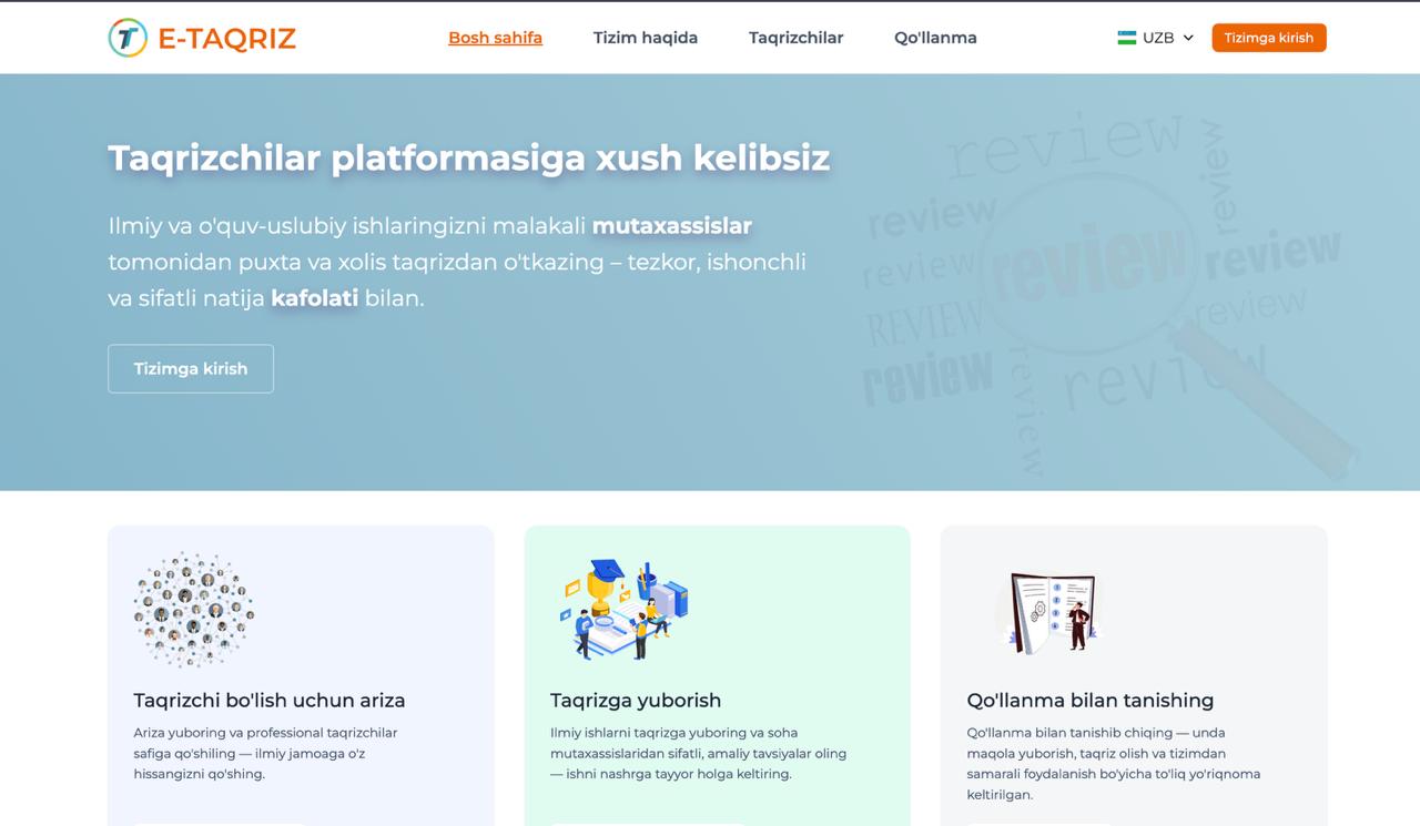 E-TAQRIZ.UZ platforma preview