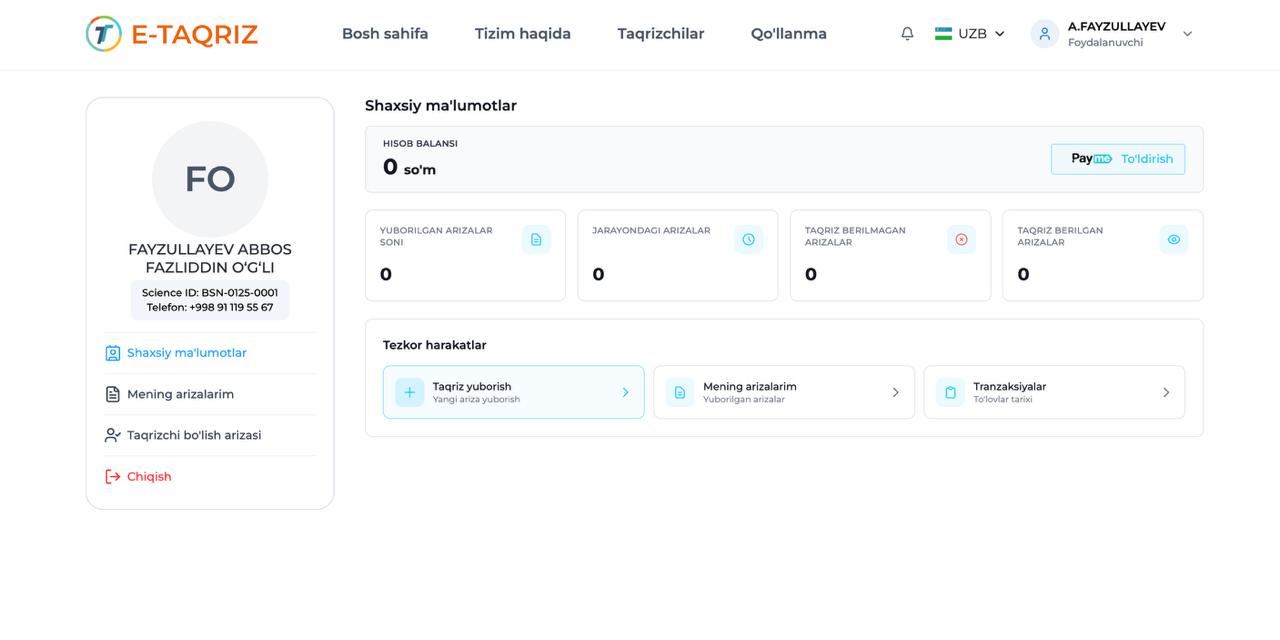 E-TAQRIZ.UZ platforma preview